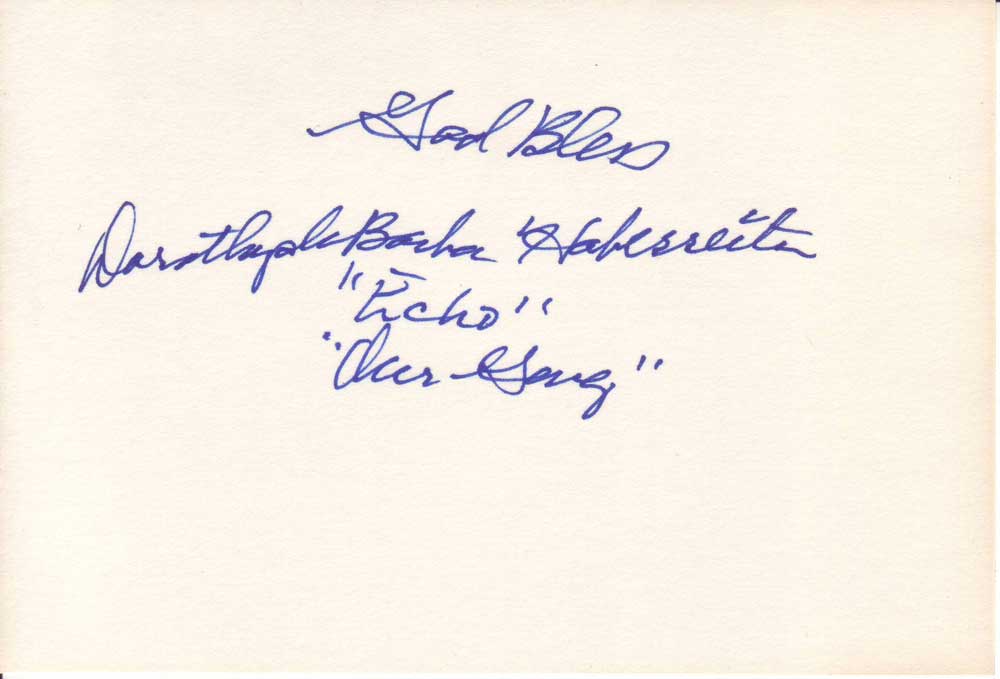 Dorothy DeBorba Autographed Index Card
