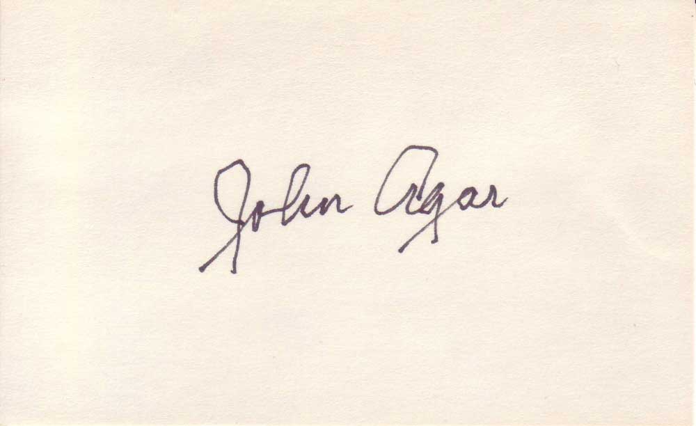 John Agar Autographed 3x5 Index Card