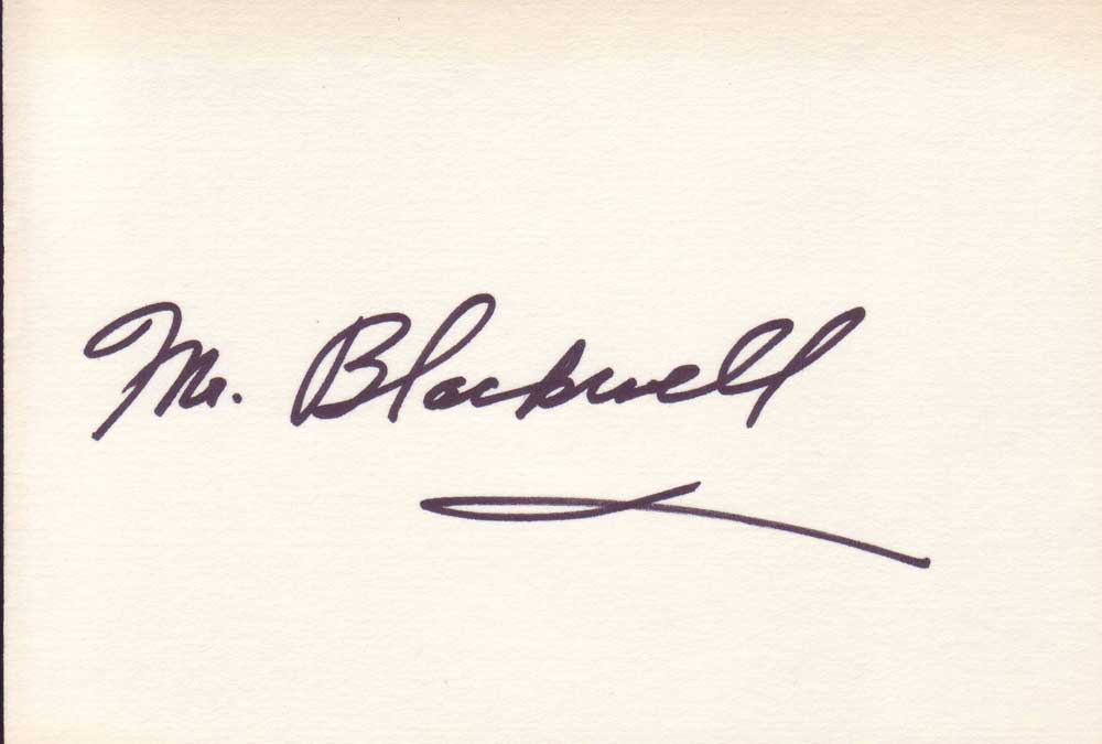 Mr. Blackwell Autographed Index Card