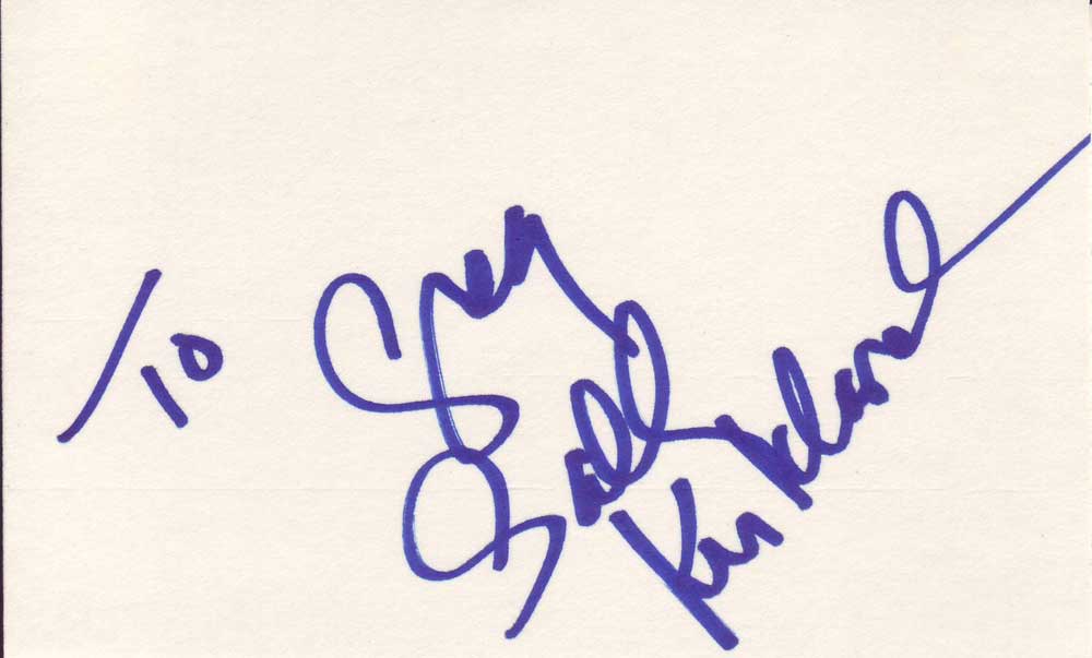 Sally Kirkland autographed 3 x 5 index card
